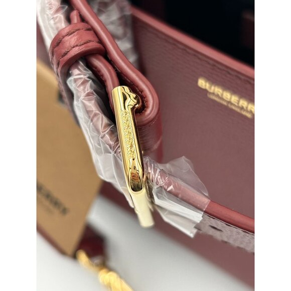 Burberry Small Banner Leather Horse Check Crossbody Shoulder bag Crimson - Picture 9 of 16